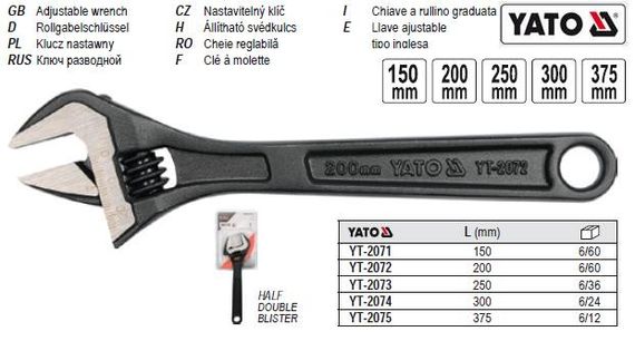 Ключ разводной YATO розвідний L=375 мм YT-2075