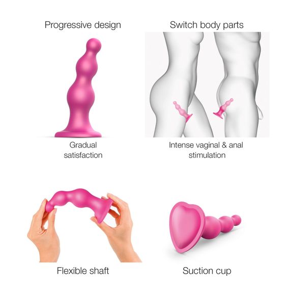 Насадка для страпона Strap-On-Me Dildo Plug Beads Framboise Metallic S | Зображення 2