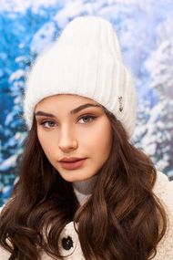 Шапка колпак из пряжи с шерстью кролика (4988) белый