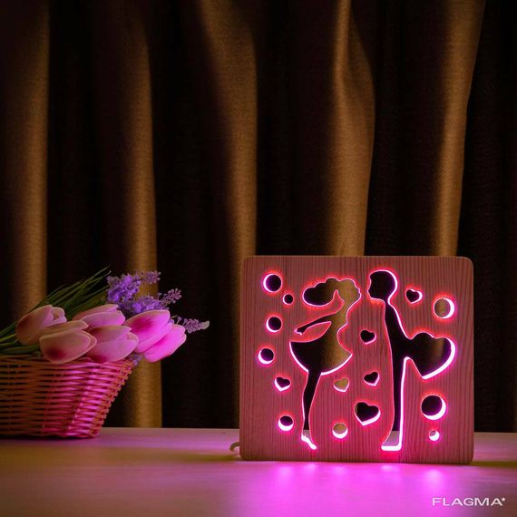 Светильник ночник ArtEco Light из дерева LED "Влюбленная пара" с пультом и регулировкой... | Зображення 7