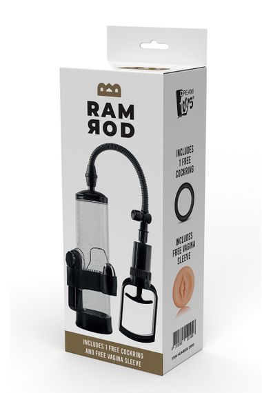 Вакуумна помпа для пеніса з вібрацією, мастурбатор Dream Toys Ramrod — ручна й прозора, з кільцем, ABS і TPE | Зображення 2
