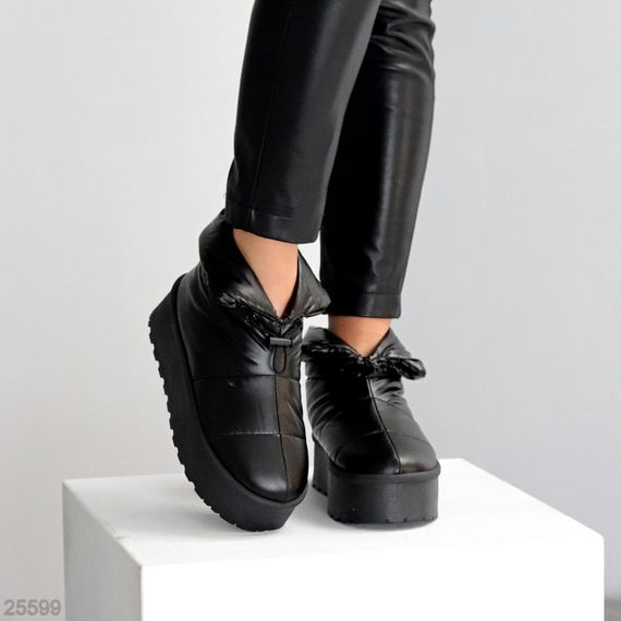 Молодежные зимние черные дутики с фиксатором на платформе | Зображення 4