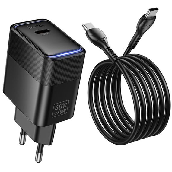 СЗУ Hoco CS113A Lounge PD40W (1USB-C) + кабель Type-C to Type-C Black | Зображення 1