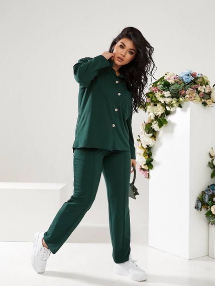 Женский костюм тройка рубашка+футболка+брюки трикотажный NB23007 размер 42/44 цвет бутылка | Зображення 6