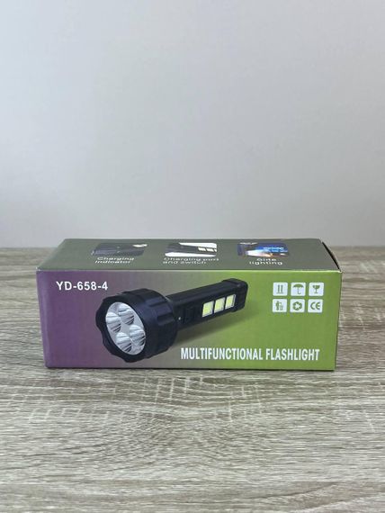 Аккумуляторный LED-фонарик YD-658-4 с COB-подсветкой 4 LED и USB-зарядкой компактное и практичное освещение для дома Черный | Зображення 4
