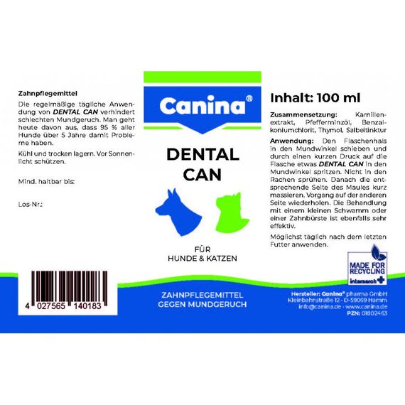 Гігієнічний засіб Canina Dental Can для усунення неприємного запаху у пащі собак і здоров_я зубів та ясен 100 мл | Зображення 3