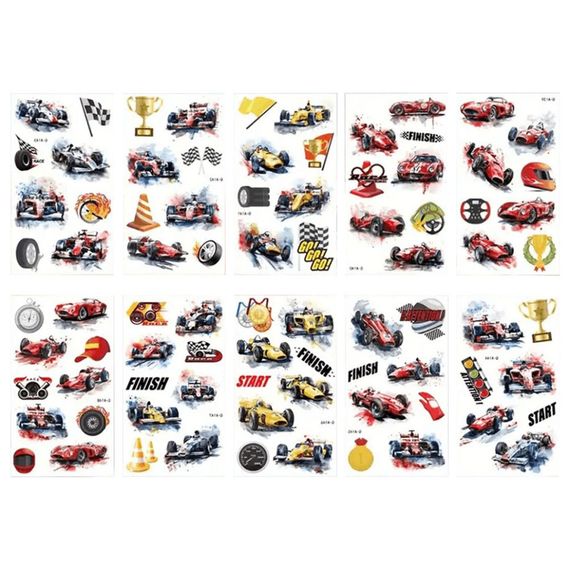 Набор временных татуировок "Гоночные автомобили" racing-cars-10-01 размер 12х7 см