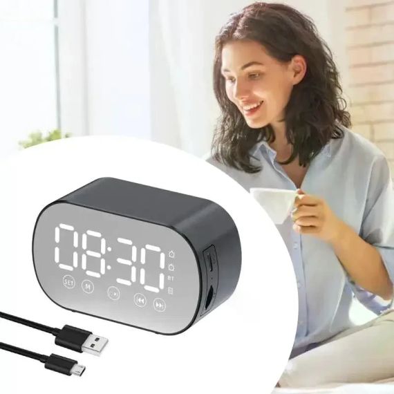 Bluetooth колонка с часами S15 BT | Портативная беспроводная колонка с будильником, FM-радио, LED-дисплеем и поддержкой microSD | Зображення 5