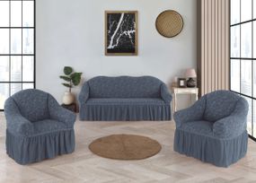 Жакардовий чохол на диван + 2 крісла Roza з спідницею Темно-сірий