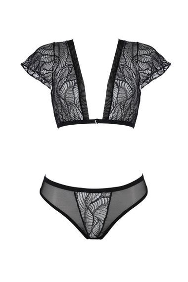 Комплект Passion LEAFA BIKINI black, XXL/XXXL, бюстгальтер-топ с рукавчиками, стринги-шортики с вырезом | Зображення 2