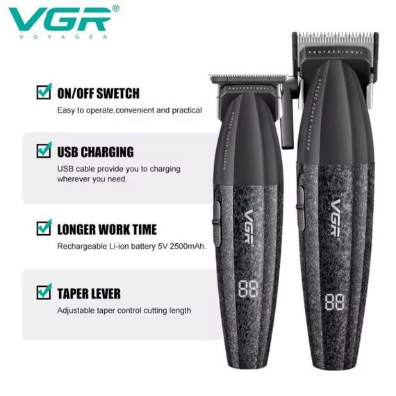 Профессиональный набор для стрижки волос VGR V-640 аккумуляторный Barber Combo PREMIUM. Цвет: черный | Зображення 5