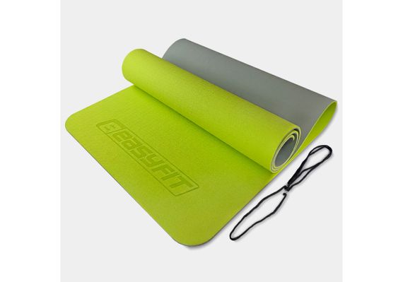 Килимок для йоги та фітнесу EasyFit TPE+TC 6 мм двошаровий, лимонно-сірий (EF-1924-LGGY)
