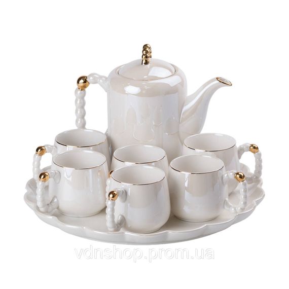 Чайний набір на 6 персон із заварювальним чайником та порцелянаовою підставкою Білий HP-15-7 | Зображення 7