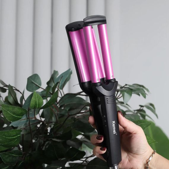 Тройная плойка для завивки волос 45Вт, Kemei KM-2022 / Щипцы для локонов с керамическим покрытием | Зображення 5