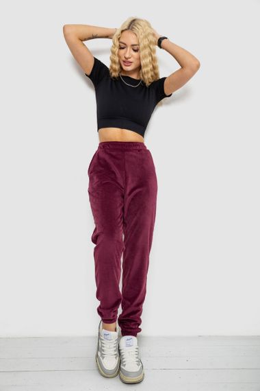 Спортивні штани жіночі велюрові, колір бордовий, 238R58646 | Зображення 1