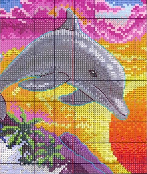 Набір для вишивання за нанесеною на канву схемою "Sun,moon and dolphins". AIDA 14CT printed, 48*48см | Зображення 4