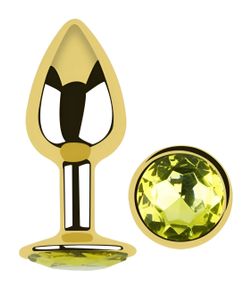 Анальная пробка EGZO Gold с лаймовым кристаллом, металлическая, анатомическая, размер S Sex Aura