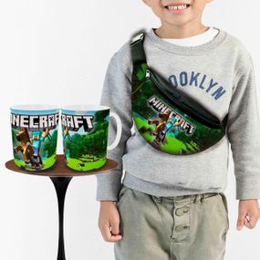 Набор: детская сумка-бананка+кружка Майнкрафт "Minecraft" 32х15см,бананка для мальчика через плечо (00930)