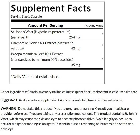 Звіробій Swanson St. John's Wort with Chamomile and Bacopa 60 Caps | Зображення 1