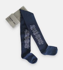 Колготки дитячі TwinSocks для дівчинки квіточки: графіт, вишневий, синій р. 98-104, 110-116, 116-122, 128-134 Темно-синій, 140-146