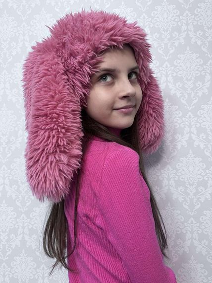 Пухнаста шапка з вушками кролика Рожевий One Size 54-57р (1278) | Зображення 3