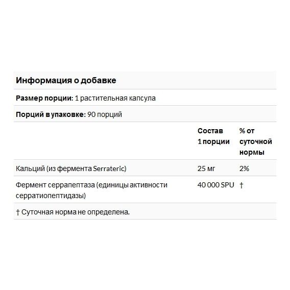 Серрапептаза Doctor's Best Serrapeptase 40,000 SPU 90 Caps DRB-00149 | Зображення 1