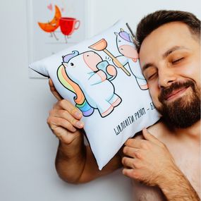 Подушка габардинова з принтом Шаленіти разом – безцінно! (єдиноріг) 50x50 см (5P_20L031_UKR)