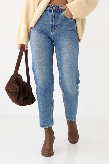 Мом-джинси з високою посадкою - синій цвет, 40р (є розміри) | Зображення 5