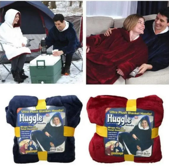 Двостороння толстовка-плед Huggle Hoodie Blanket з капюшоном ∙ Синя | Зображення 3