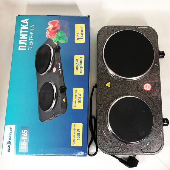 Настільна плита електрична Sea Breeze SB-065 2500 Вт, Електроплита подвійна, двоконфоркова настільна | Зображення 5