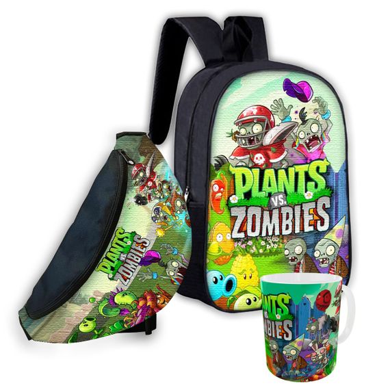 Набір дитячий рослини проти зомбі рюкзак 36х27см сумка-бананка, кружка з принтом для хлопчика (01573)