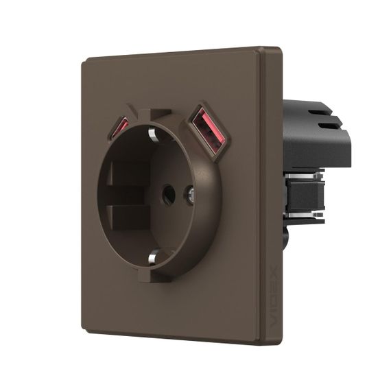Розетка одинарна із заземленням USB-A+C 20W мокко VIDEX NOTA (VF-NT-SK1GUC-BR)