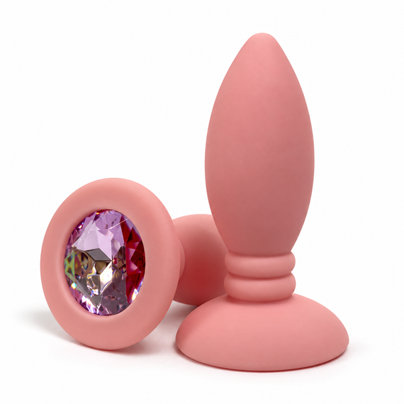 Анальная пробка S ALUME с рельефной ножкой и розовым камнем, пудрово-розовая Sex Aura