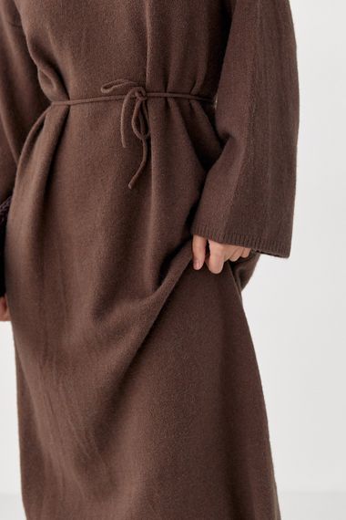 Довга в'язана вільна сукня - коричневий цвет, ONE SIZE (є розміри) | Зображення 3