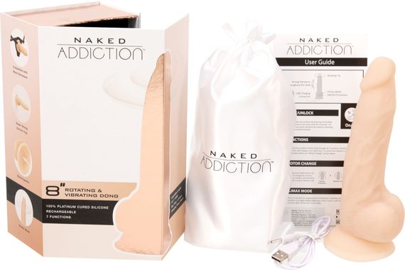 Фалоімітатор з вібрацією та ротацією Naked ADDICTION James 8″ Rotating & Vibrating Dong, пульт ДК | Зображення 6