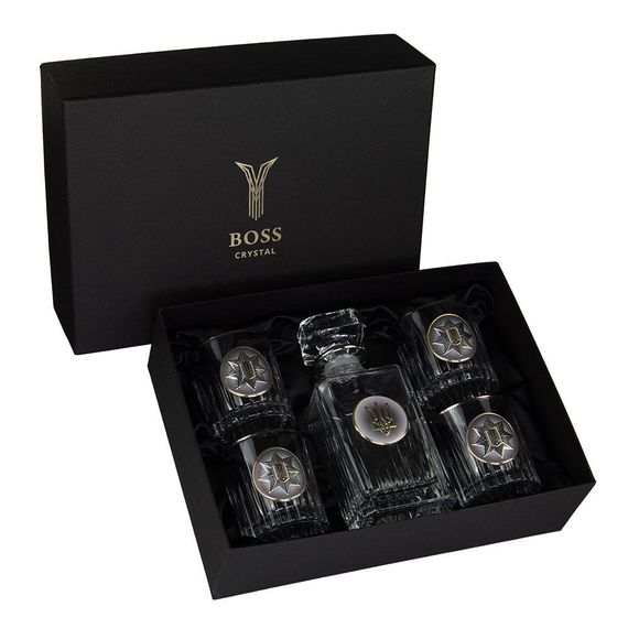 Набір для віскі "НАЦІОНАЛЬНА ПОЛІЦІЯ" 4 келиха 360 мл, графін 750 мл, кришталь з платиною, зображення зі