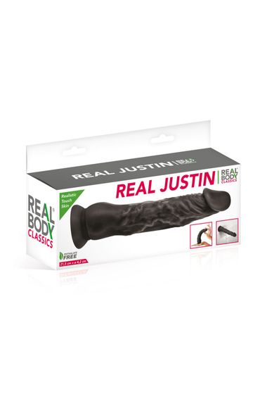 Фалоімітатор із присоскою Real Body — Real Justin Black, TPE, діаметр 4,2 см | Зображення 1