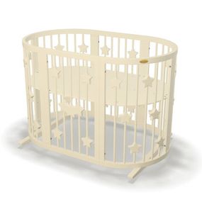 Кроватка Ingvart трансформер Smart Bed Oval (60х72, 60х120, 60х168 см) слоновая кость с декором "Звездочки"