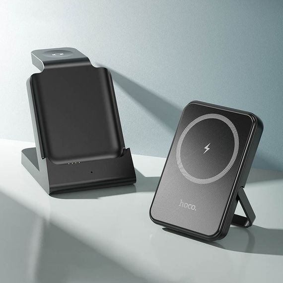 Портативний ЗП Power Bank + зарядная станция Hoco J149 Victory 3in1 magnetic з БЗП 5000 mAh Black | Зображення 6