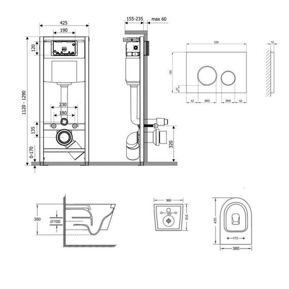 Готове рішення Qtap для ванної кімнати: підвісний унітаз Jay Ultra Quiet 485x360x320 + комплект інсталяції Nest 4 в 1 (кругла | Зображення 1