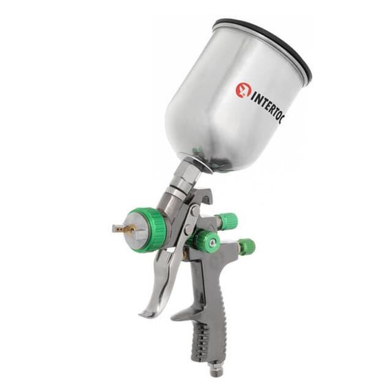 Фарбопульт пневматичний LVLP GREEN професійний, верхній металевий бачок INTERTOOL PT-01311