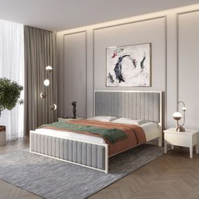 Двоспальне дерев'яне ліжко Mebigrand Відень Айворі (S0505Y30R)/Аляска 93 (Сірий) 180х190 см (MBG-10903)