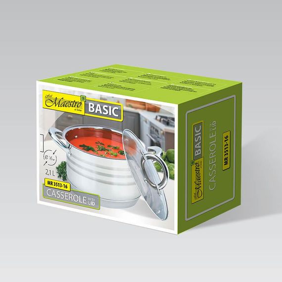 Кастрюля Maestro MR-3513-16, 2.1 л, 16 см, из нержавеющей стали с крышкой, для всех типов плит | Зображення 4