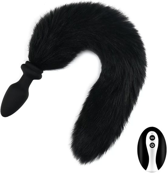 Віброанальна пробка з хвостом лисиці Fox Fantasy 10 режимів з пультом дистанційного керування, USB