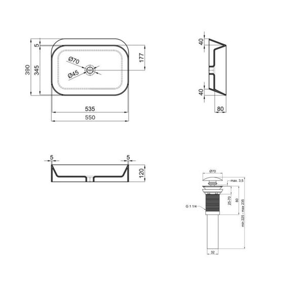 Комплект Qtap Scorpio: Раковина накладна 550x390x120 мм, White, прямокутна + Донний клапан Pop-up PU02 | Зображення 1
