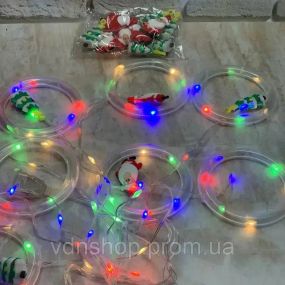 Гирлянда штора “Круги и шары” 3м (ёлка, снеговик, дед мороз, олень, шапка)