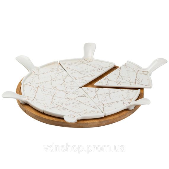 Тарілка для піци 28 см порцелянова з бамбуковою підставкою, що обертається, секційна HP1213 | Зображення 5