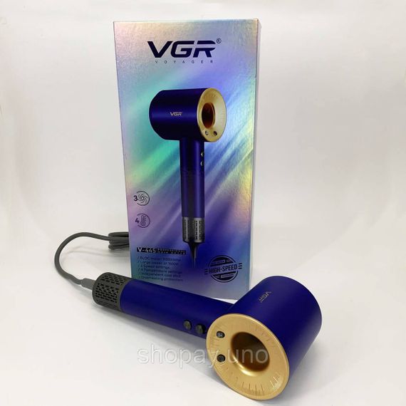 Фен професійний VGR V-445 BLUE, 3 рівні обдування, 4 рівні температури, 1600 Вт | Зображення 8
