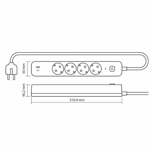 Мережевий подовжувач із заземленням 4 розетки/1USB-A/1Type-C 3м з кнопкою білий VF-PD43G1QC1PD-W Oncord Videx | Зображення 2