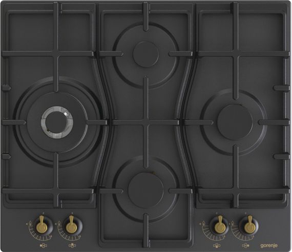 Варильна поверхня Gorenje GW6D42CLB/газова/газконтроль/ електрозапалювання/чавунна решітка/конфорка Wok/чорна (GW6D42CLB)